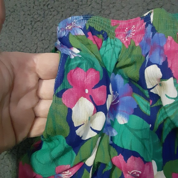 Alfred Dunner Vintage Floral Midi Skirt Petite 12 Blue Pink Tropical Pockets USA - Picture 7 of 8